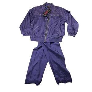 Studio Sportif Vintage Purple Studded Washed Silk 2-Piece Tracksuit Set Size XL
